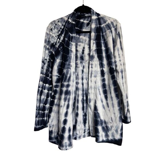 Spirit Jersey Sweater Womens Medium White Blue Cardigan Tie Dye Open Front NWOT - Picture 1 of 9